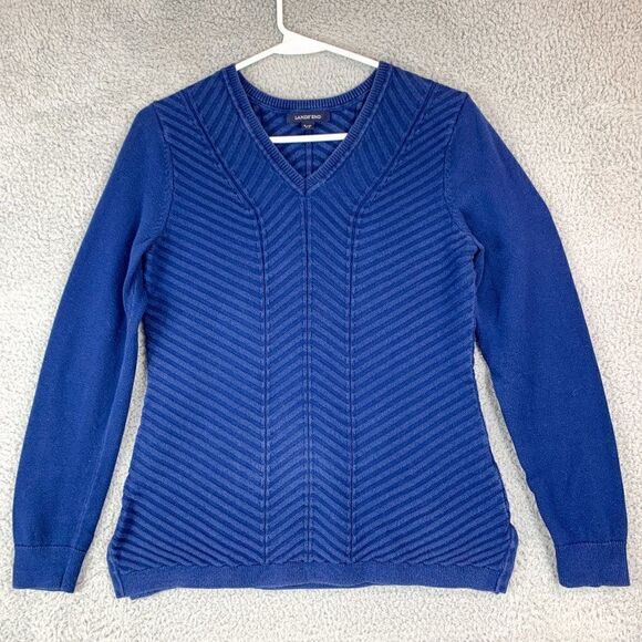 Lands End‎ Sweater Womens Small Blue Casual V-Neck Outdoor Hiking Camping *Fade - Picture 1 of 12